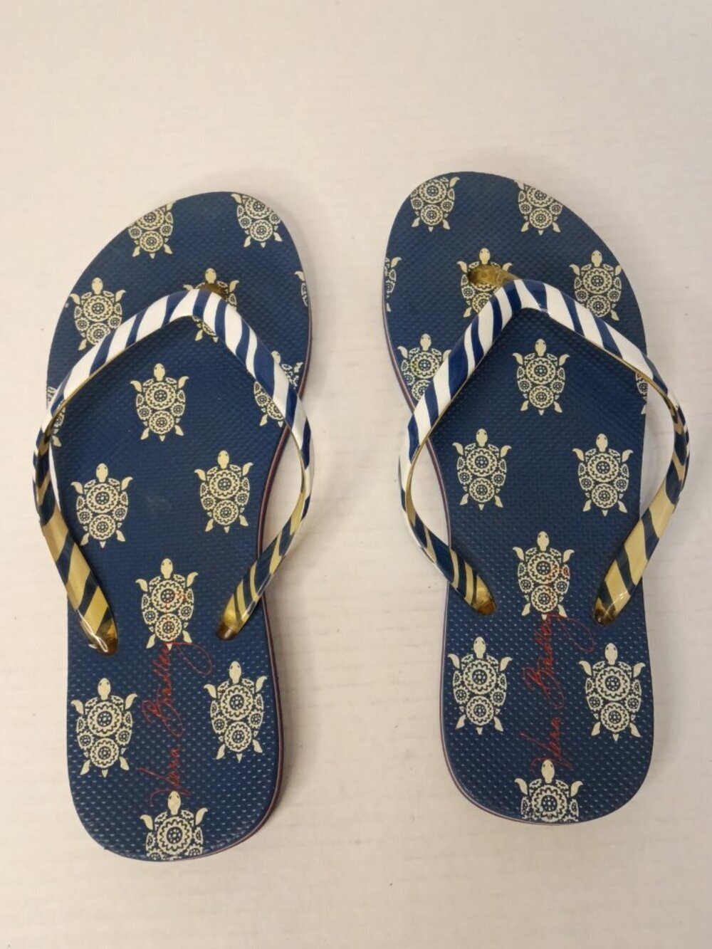 Vera Bradley Turtles Navy Blue Striped Flip Flops Sandals Women’s M 7/8